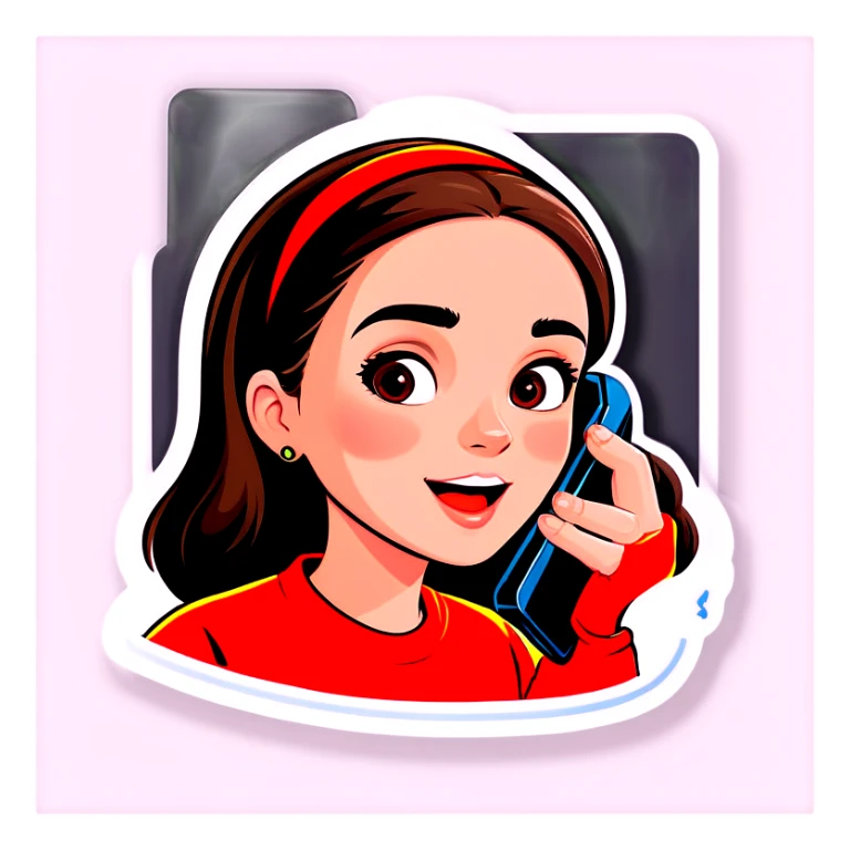 A girl using a cell phone saying call me sticker