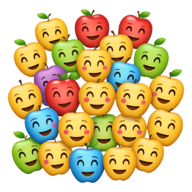 the text 'Emoji.sh' surrounded by classic apple-style emojis, creating a cheerful and inviting look sticker