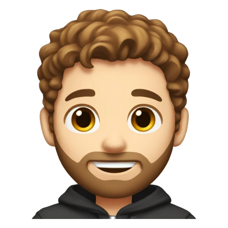 Boy with brown hair and beard playing with black cat sticker