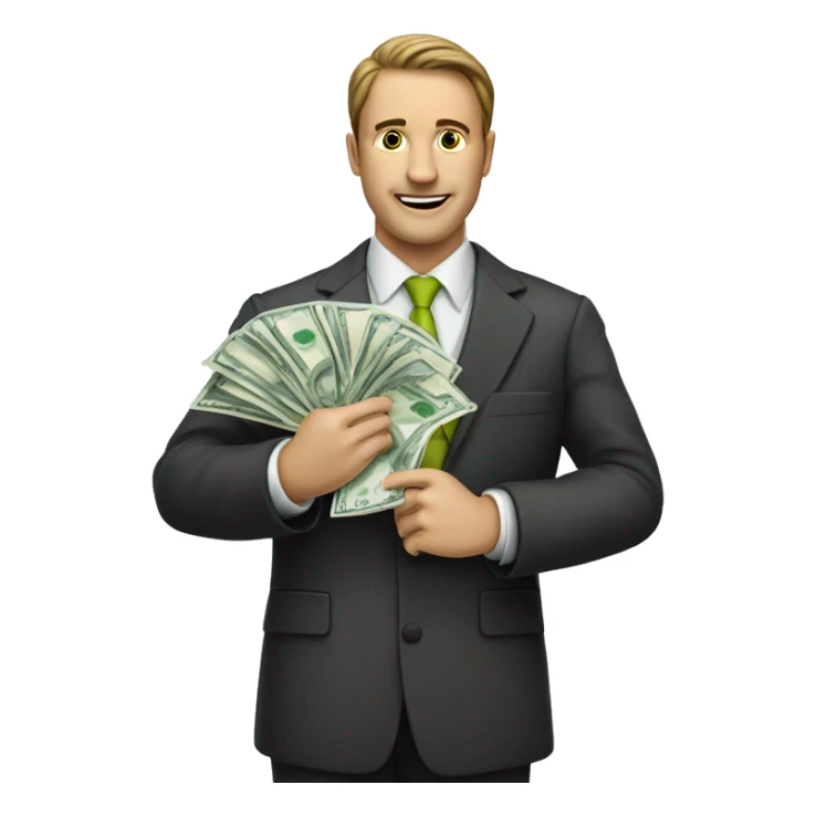 
a stock market trader with tie holding banknotes in his hand sticker