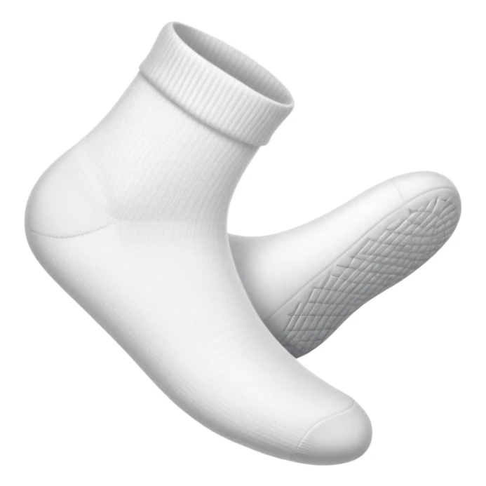 white sock seen directly from underneath showing bottom of the sole sticker