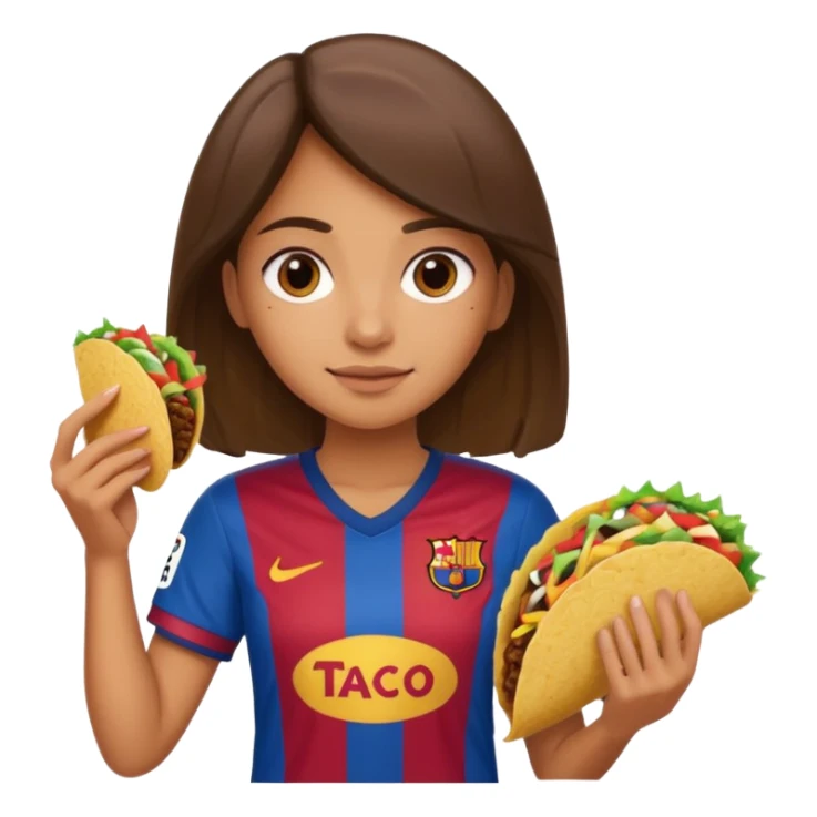 Girl in Barca jersey holding taco sticker