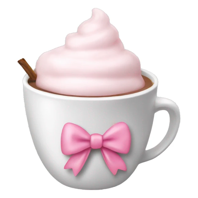 Hot coco in a white cup with a baby pink bow on the cup sticker