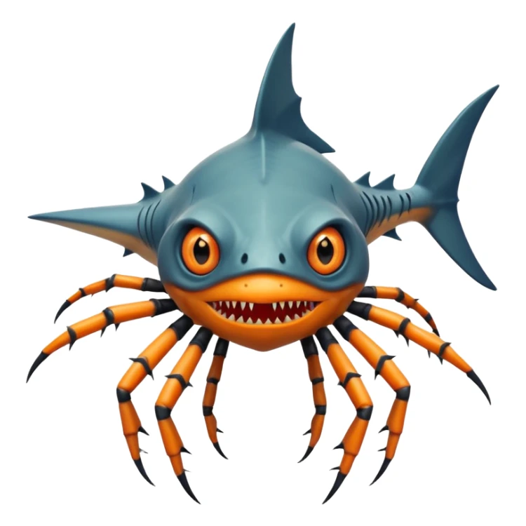 A angangular fish with acid all in his body and his eyes  replaced with shark teeth and his hand in his back ( four hand) and his spines will be very spiky  and his leg will like a spider and last his eyes or 4 eyes will be in his hands and the colour of the eyes will orange and black sticker
