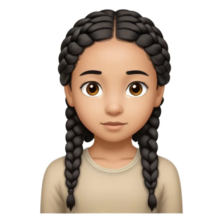 A thin 10-year-old mixed-race girl with almost black hair braided down to her shoulder blades and dark brown eyes. sticker