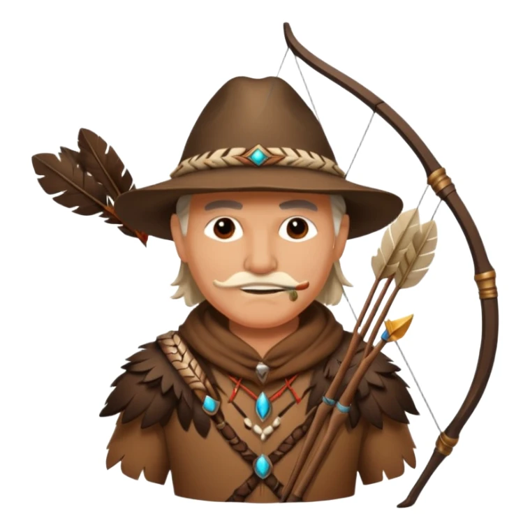 The classic middle-aged hunter with a bow and arrow on his back, dressed in brown with decorations made of feathers or bone teeth sticker