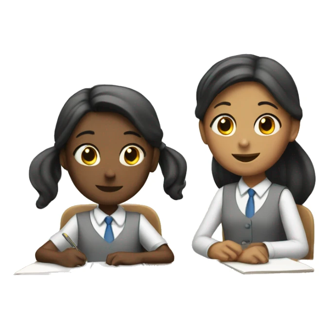 Two schoolgirl at the desk are talking sticker