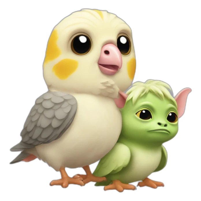cockatiel with yoda with pig sticker