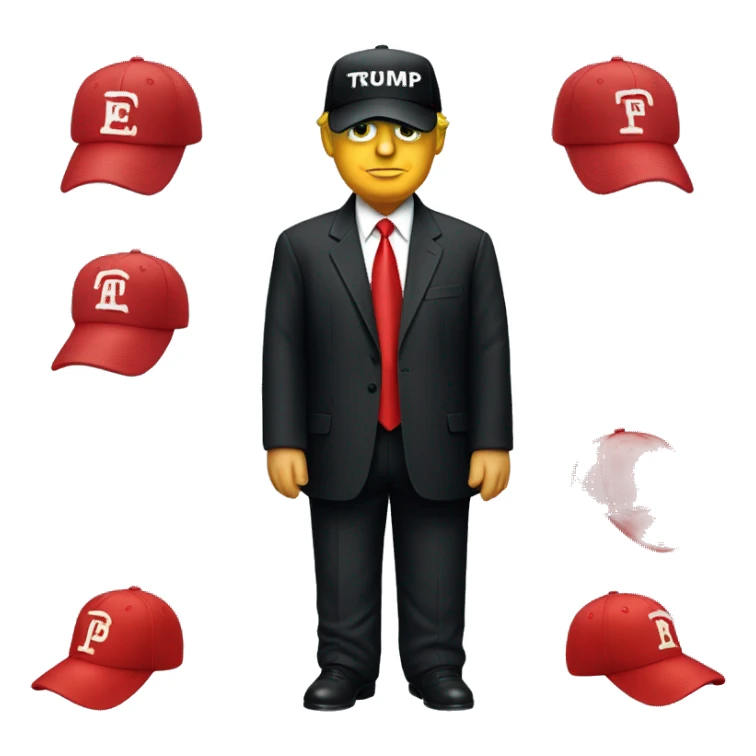 a single emoji of donald trump black suit, red tie, and red baseball cap sticker