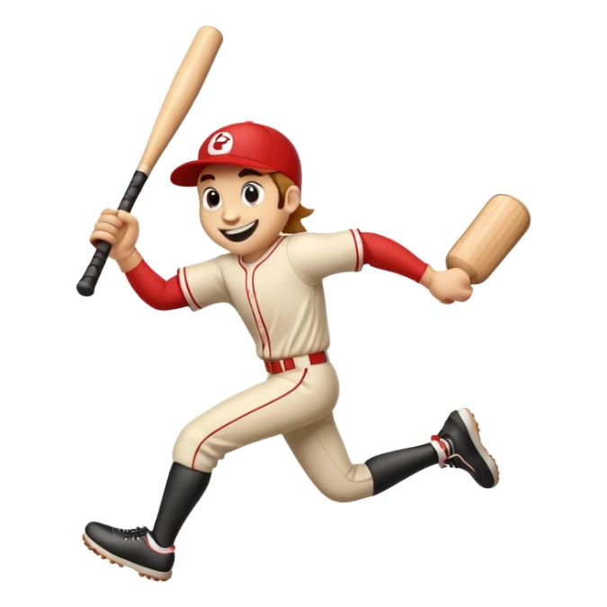 Cartoon baseball bat character with arms and legs in a running pose sticker