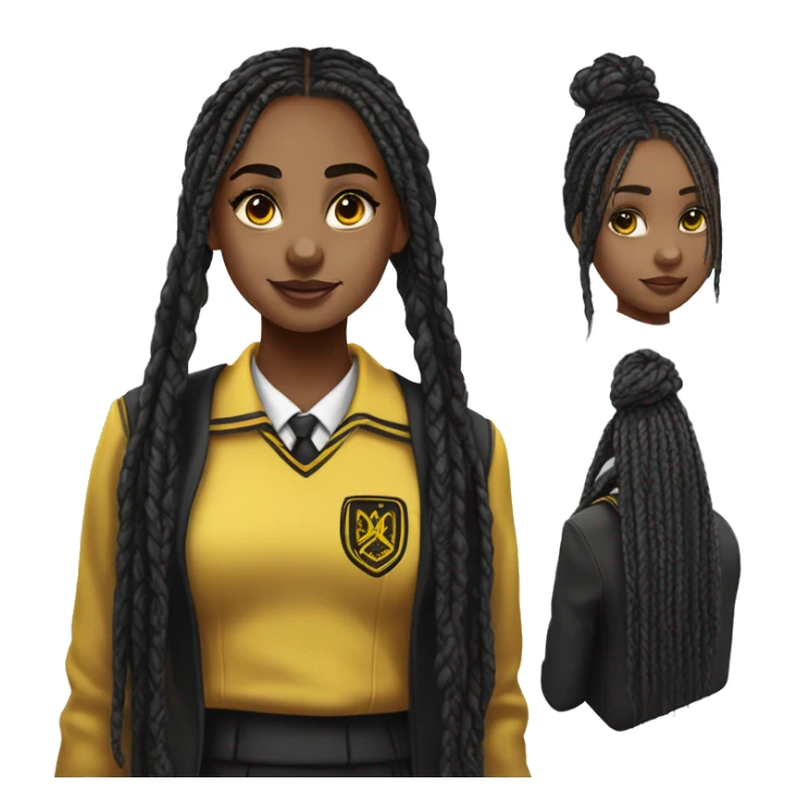 Hyper realistic girl with long black box braids wearing Hufflepuff school uniform sticker