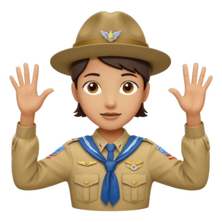 “Emoji-style person in a scout uniform making a balancing gesture with both hands. Hive the guy a scouting head sticker