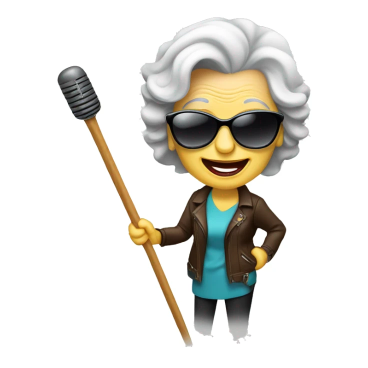 stylish rocker elderly woman using sunglasses making rock’n’roll symbol with the wands sticker