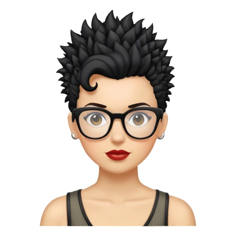 white woman mohawk curly cut black hair with glasses sticker