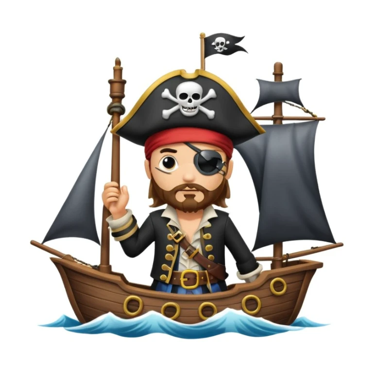 pirate with eye sailing a ship in strome sea background sticker