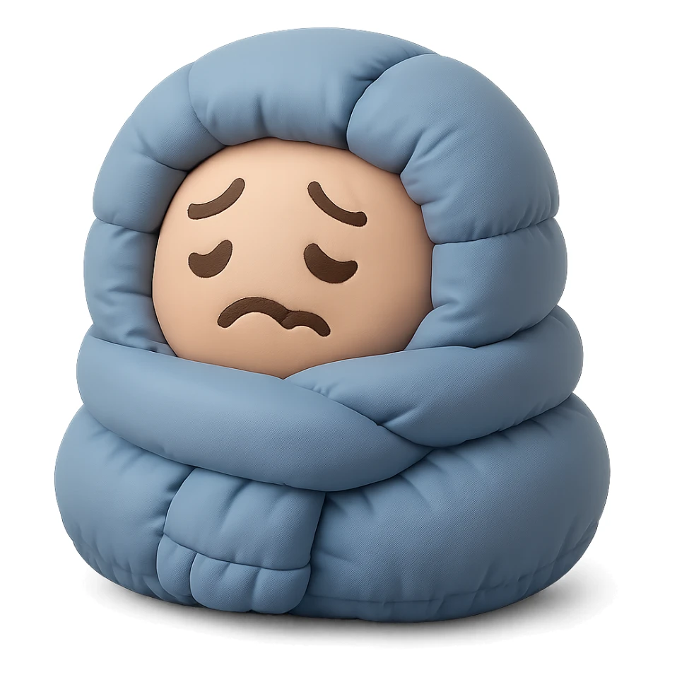 plush face bundled in scarf, shivering, cold weather sticker