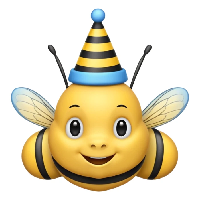 
Bees with blue Birthday Hat, Happy bee with striped party hat sticker