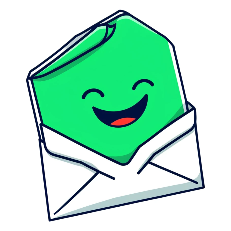 Geometric Maya style smile emoji - receiving a letter, strictly white and deep dark green only, angular sharp lines sticker