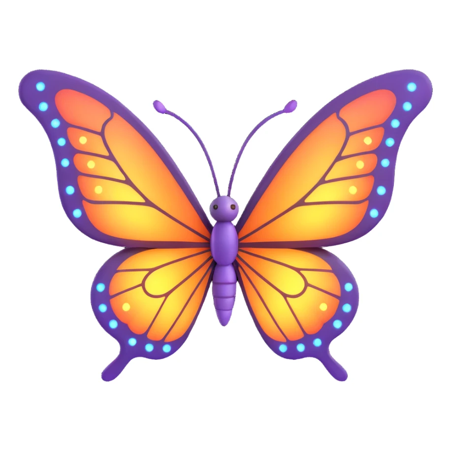 Add more bright, magical light effects, rays, and glowing particles around the butterfly. Maintain the 3D cartoon, elegant, fantasy style with a transparent background. sticker