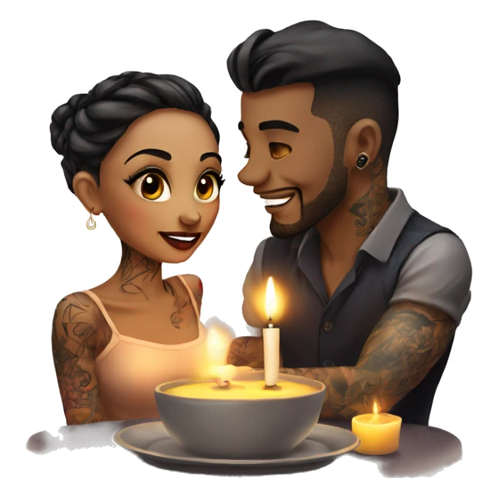 romantic candle light dinner for beautiful tattooed couple sticker