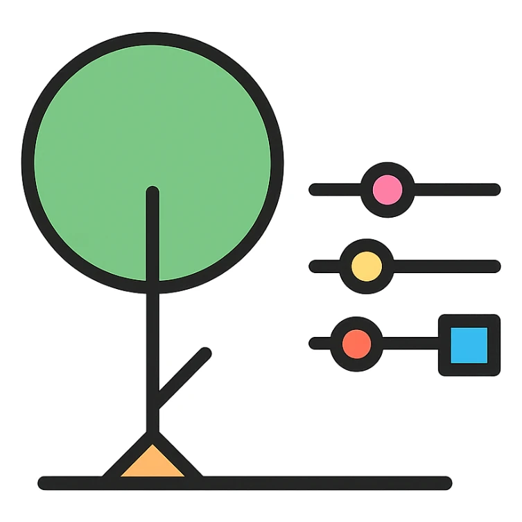 A tree with configurable settings and parameters depicted as interactive sliders and buttons sticker