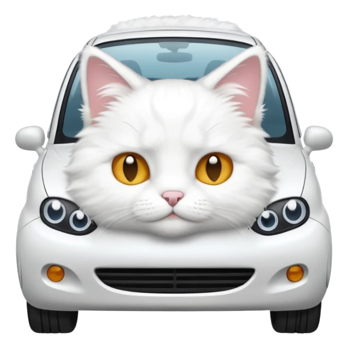 PLease create a small emoji the size of 🚗 featuring a white cat on a white car. sticker