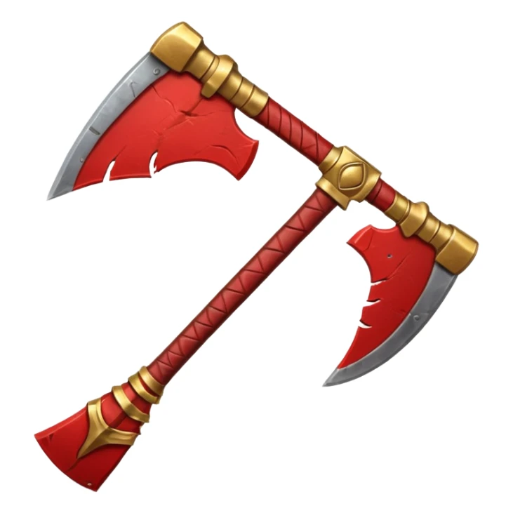 Ares battle axe object icon, ancient Greek war god axe, double-bladed heavy axe, red and gold metal, battle-worn scratches, glowing red accents, 3D cartoon, mobile game icon style, centered, clean background, soft shadow, no text, no watermark

 sticker