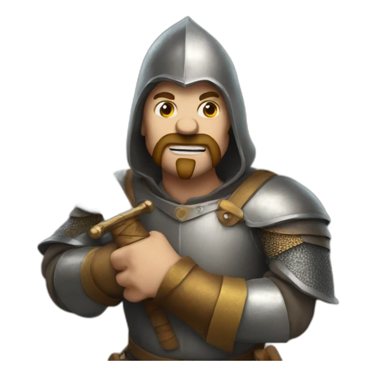 medieval man with a sword coming out of his mouth, looking up sticker