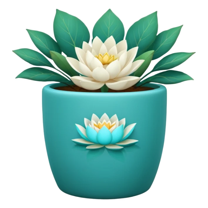 Decorative turquoise planter with a shallow, cylindrical shape and a white lotus flower plant sticker