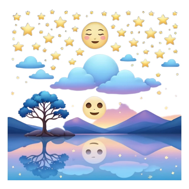"Design a calming emoji for evening reflection. Soft moonlight, gentle stars, peaceful twilight sky, or spiritual symbols. No people - emphasize tranquil colors, night sky elements, and serene spiritual imagery." sticker