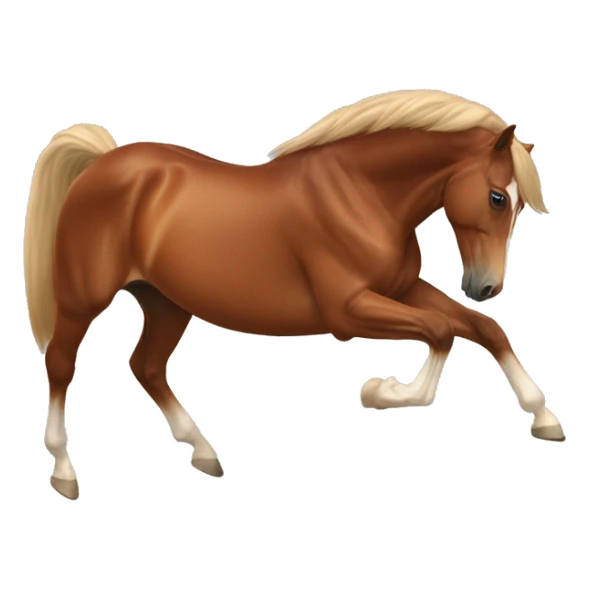 A chestnut horse with chestnut mane and tail a white stirs on its and and it jumping over a jump sticker