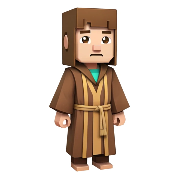 Minecraft Villager full body with brown robe, big nose blocky character sticker