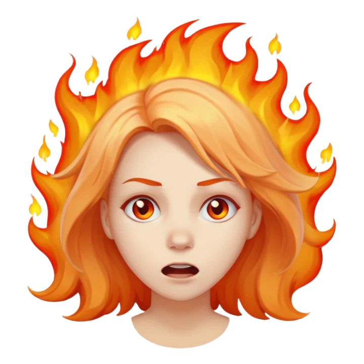 Woman with hair on fire looking stressed and panicked sticker