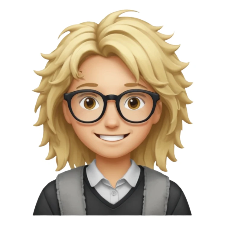 Blonde student with messy hair and big glasses sticker