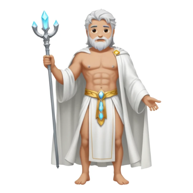fullbody silverhair shirtless god ZEUS, white robe over shoulder, standing still sticker