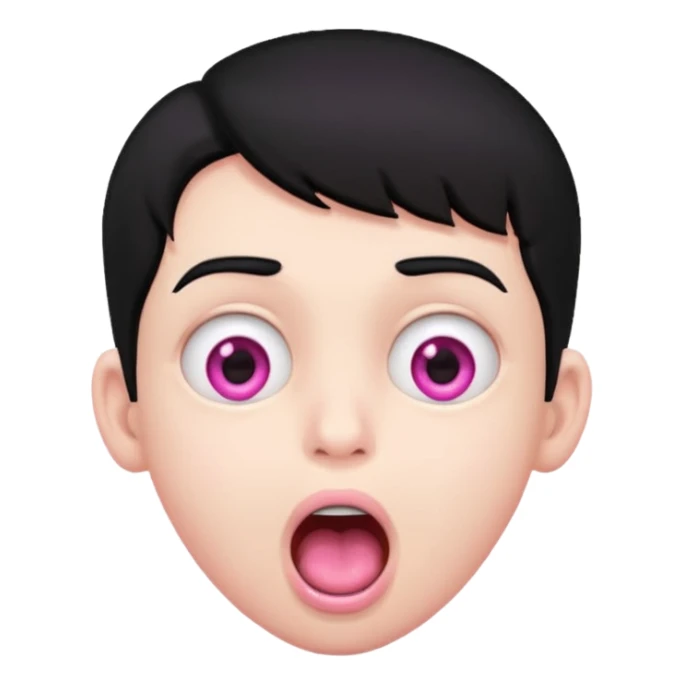 Boy with black hair, pink eyes rolled back, mouth open drooling  sticker