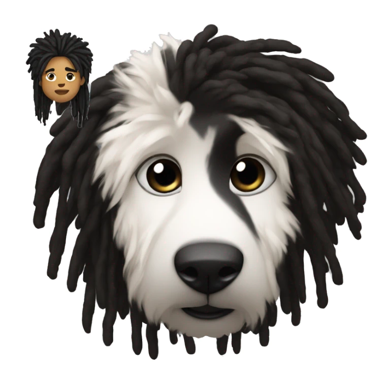 Black guy with black and white dye short fluffy dreadlocks, and black t-shirt sticker
