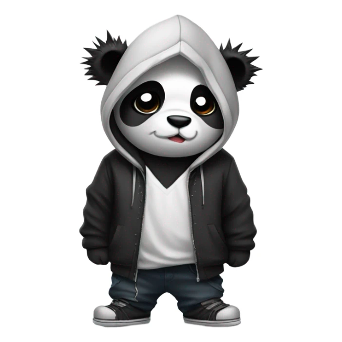 Emo Panda wearing a spiked hoodie  sticker
