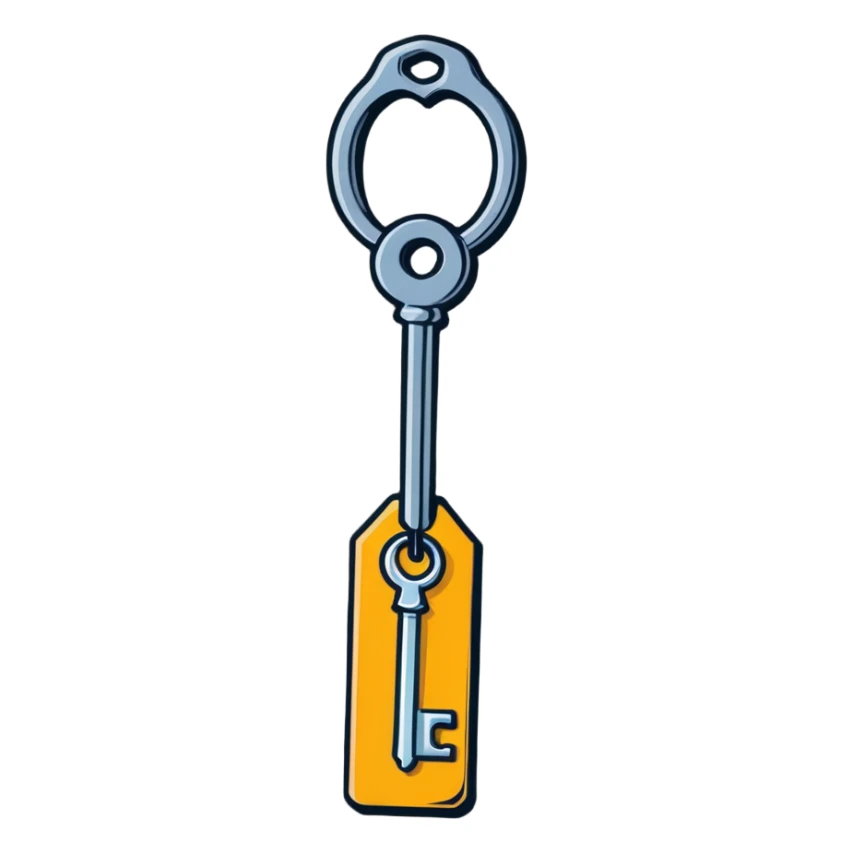 old-fashioned metal hotel key with wooden tag sticker