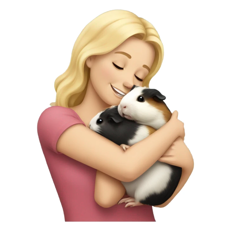 blonde woman hugging a guineapig sticker