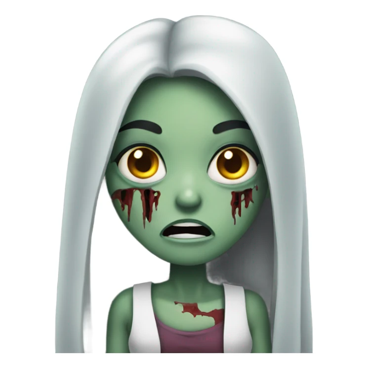 girl zombie with black long hair with teeth and serious face  sticker