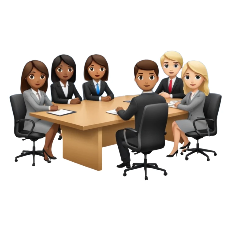 a group of coworkers in meeting room in long rectangular table sticker