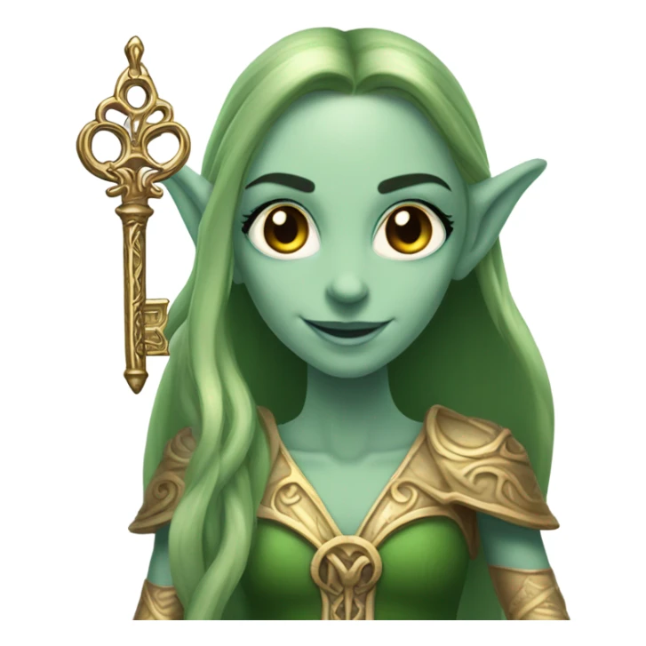 an elf woman login holding a big key sticker