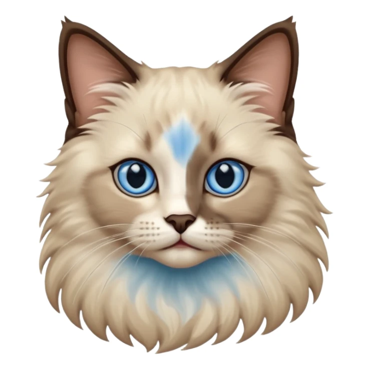 Ragdoll cat, with dark brown center face area with surrounding beige fur, bright blue eyes sticker