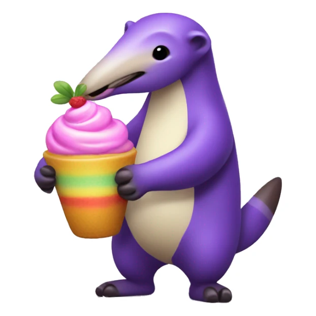 Full body Purple anteater holding a rainbow parfait sticker