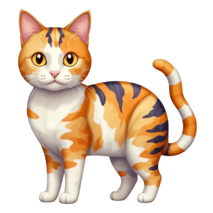 full body anxious looking colourful light calico tabby cat with large patchy patterns sticker