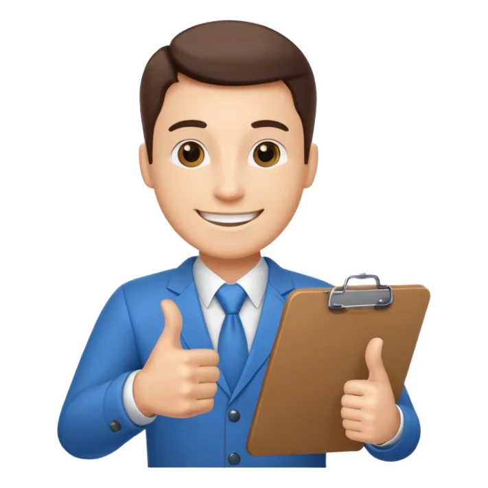 confident salesman with a clipboard giving a thumbs up sticker