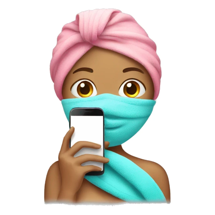 Woman holding a cell phone and wearing a towel on her head  sticker