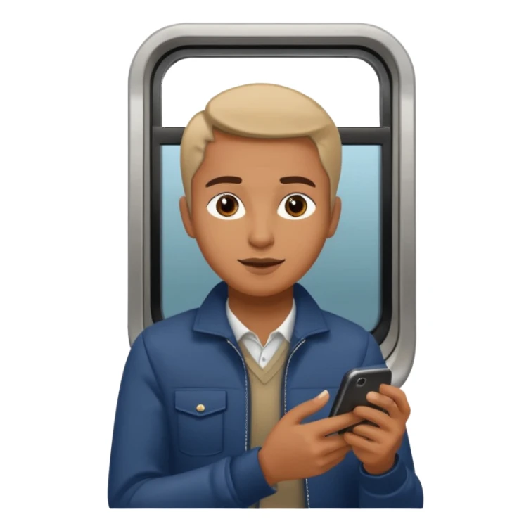 Rider with phone,Metro Riders, inside metro train, no transparent, with background,full image , negative transparent, positive background. sticker