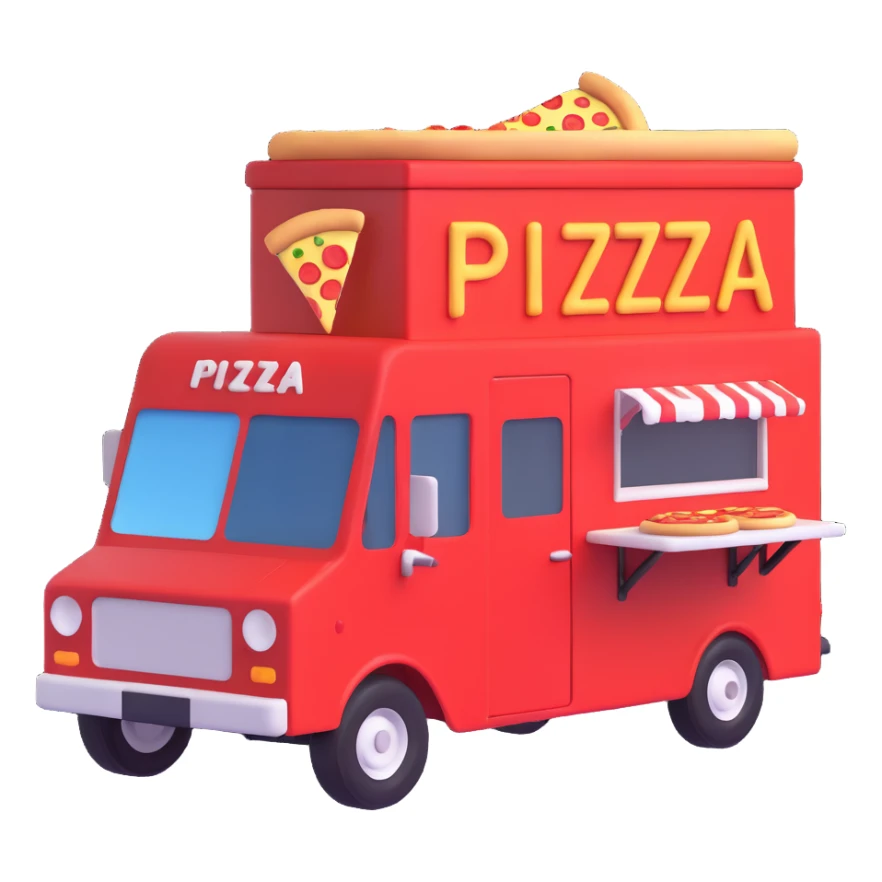 generate me a 3D pizza food truck sticker